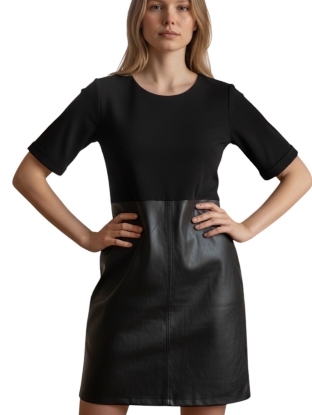 Avec Les Filles Vegan Leather Midi Dress Short Sleeve NWT Anthropologie Size M